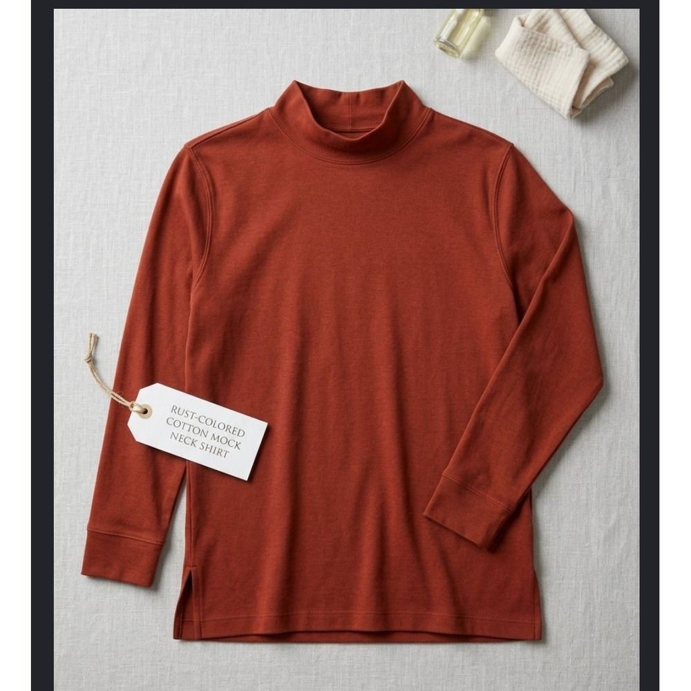 Lands End Rust Orange Cotton Mock Neck Long Sleeve Shirt Plus Size 2X 20W-22W